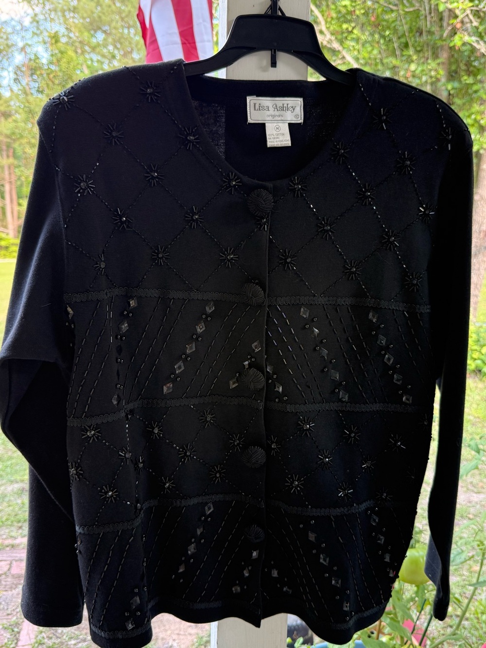 Vintage 90s Lisa Ashley Beaded Cardigan Black Whimsigoth Grandmacore Goth M